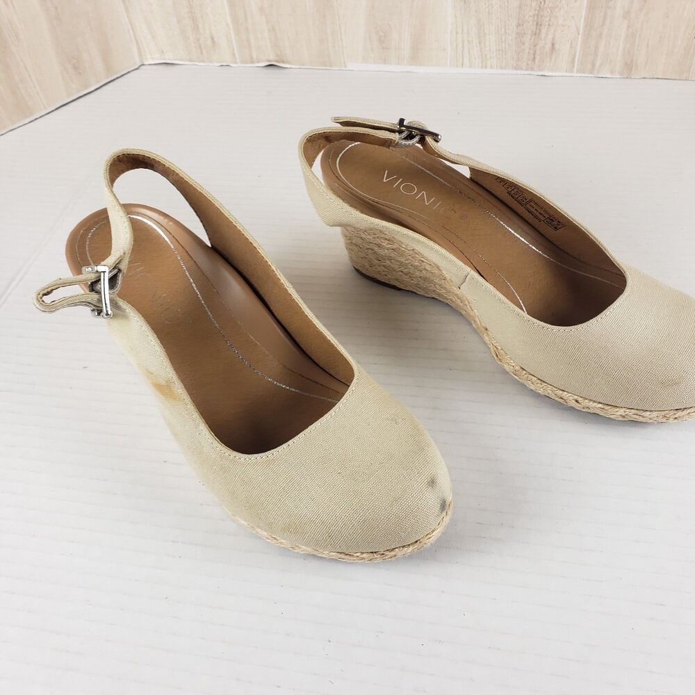 Vionic Coralina Espadrille Wedge Shoes Womens Size 6 Beige Canvas Slingback
